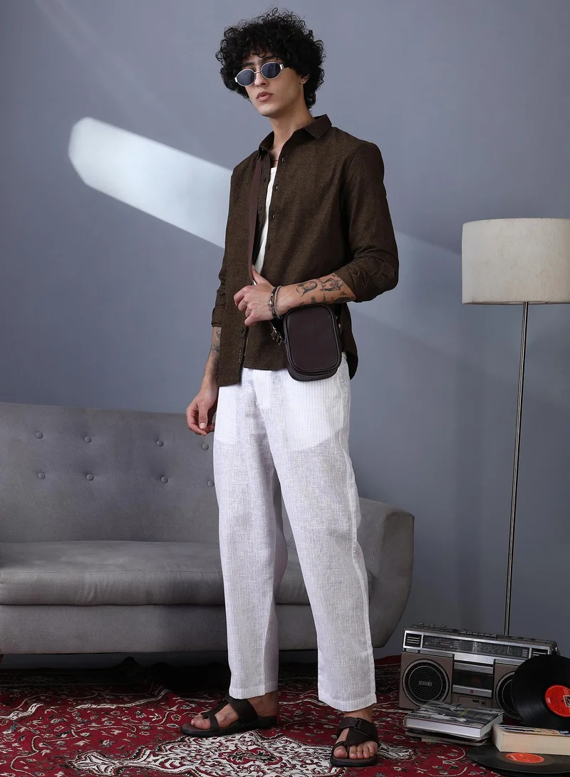 Campus Sutra  Lightweight - Pinstriped Casual Trousers for Men | Best Price UAE