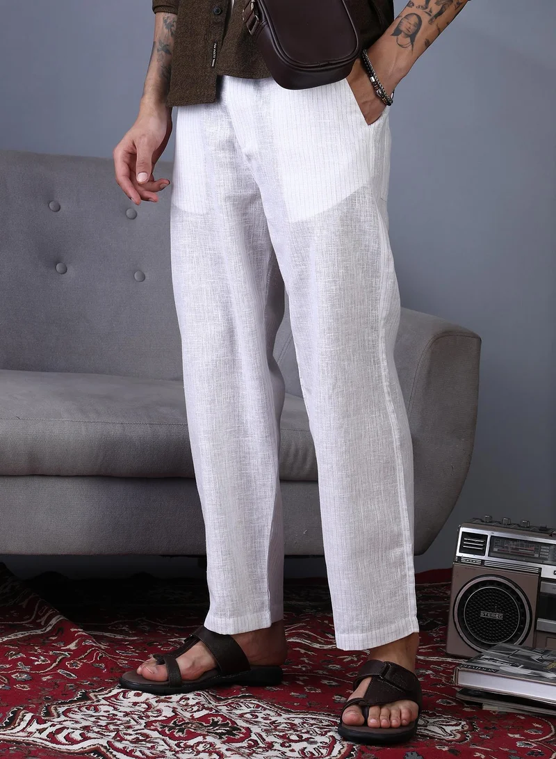 Campus Sutra Lightweight - Pinstriped Casual Trousers
