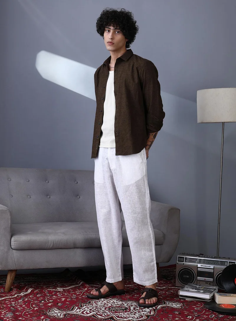 Campus Sutra  Lightweight - Pinstriped Casual Trousers for Men | Best Price UAE