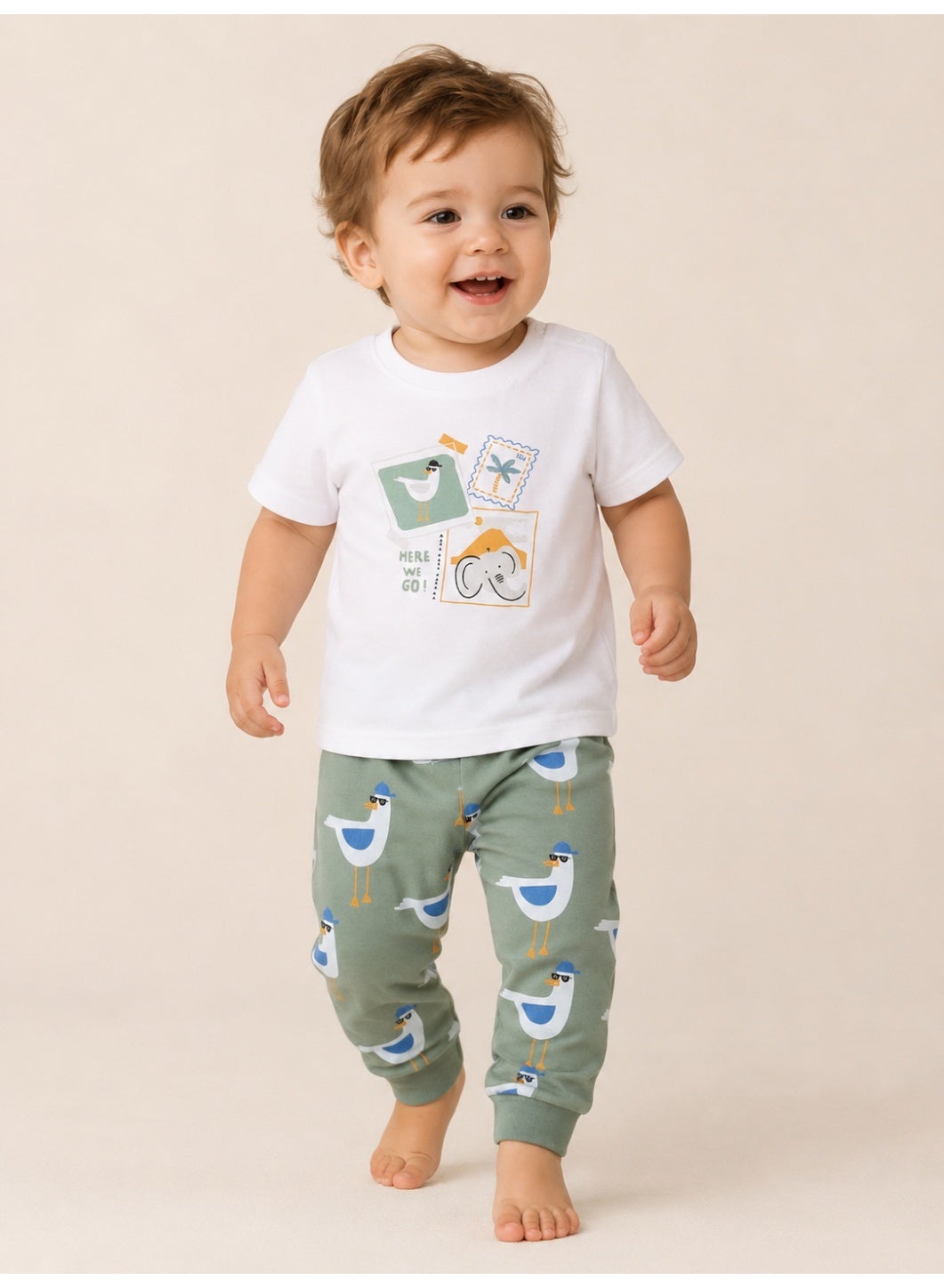victor and jane Infant Boys Bird Graphic Cotton Pajama Set – T-Shirt & Pajama Pants Nightwear