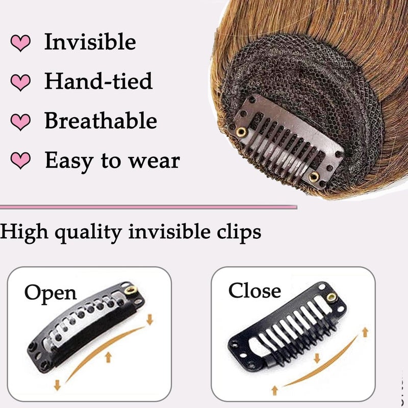 ORIGEN Clip in Bangs Real Human Hair Clip on Wispy Bangs Fringe with Temples Hairpieces Fake Front Bangs Extensions for Women Light Brown Color - Image 3