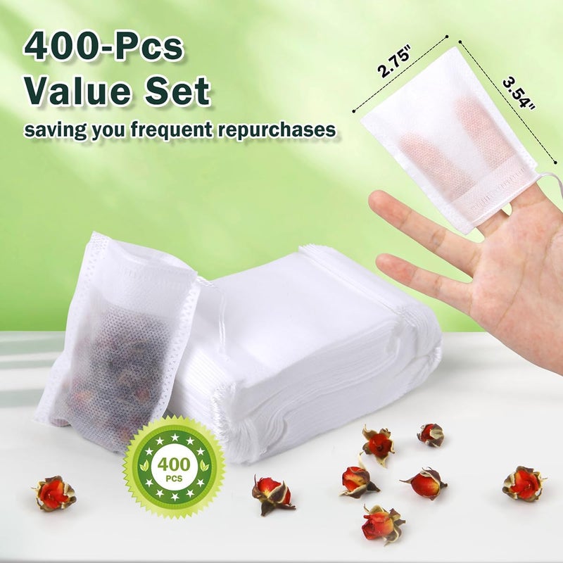 POSTANTIN 400Pcs Disposable Tea Bags for Loose Leaf Tea, Empty Tea Filter Bags for Cooking, Infuser Sachets for Spice, Coffee, Herb and More (3.54x2.75 Inch) - Image 2