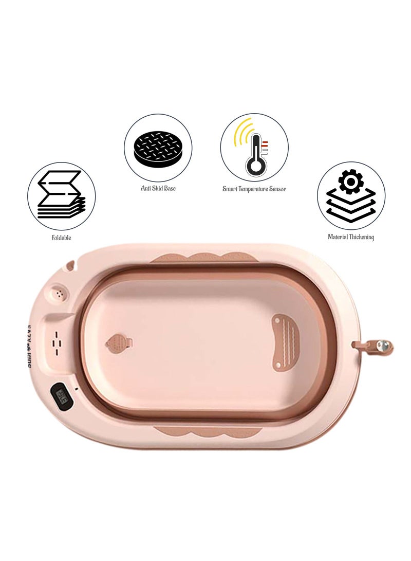 Eazy Kids حوض استحمام قابل للطي مع ميزان حرارة ذكي لمراقبة درجة الحرارة وكوب لغسل وشطف شامبو رأس الطفل - وردي - Image 4