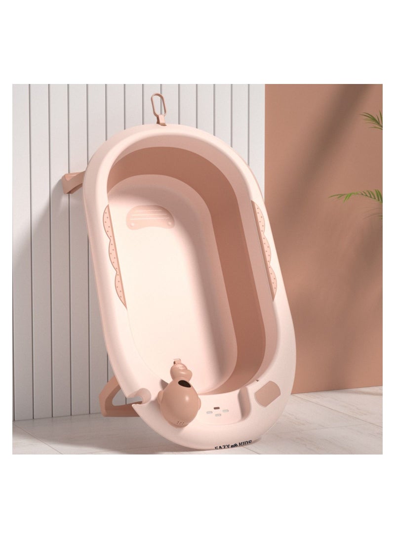 Eazy Kids حوض استحمام قابل للطي مع ميزان حرارة ذكي لمراقبة درجة الحرارة وكوب لغسل وشطف شامبو رأس الطفل - وردي - Image 3