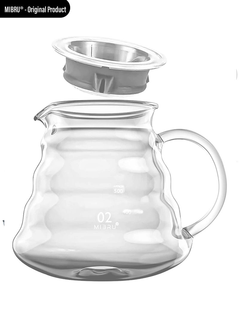 MIBRU Heat Resistant Glass V60 Coffee Server 600ml Pour Over Kettle Teapot Hand Drip Brewer for Everyday Use Home and Outdoor - Image 1
