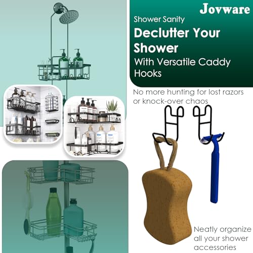 Jovware Black Shower Caddy with Hooks - 2 Pack Shower Caddy for Loofah and Razor - Image 2