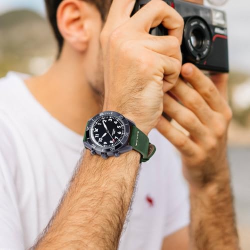WOCCI 22mm Old-fashioned Watch Band for Men, Top Grain Leather, Black Matte Buckle (Army Green) - Image 5