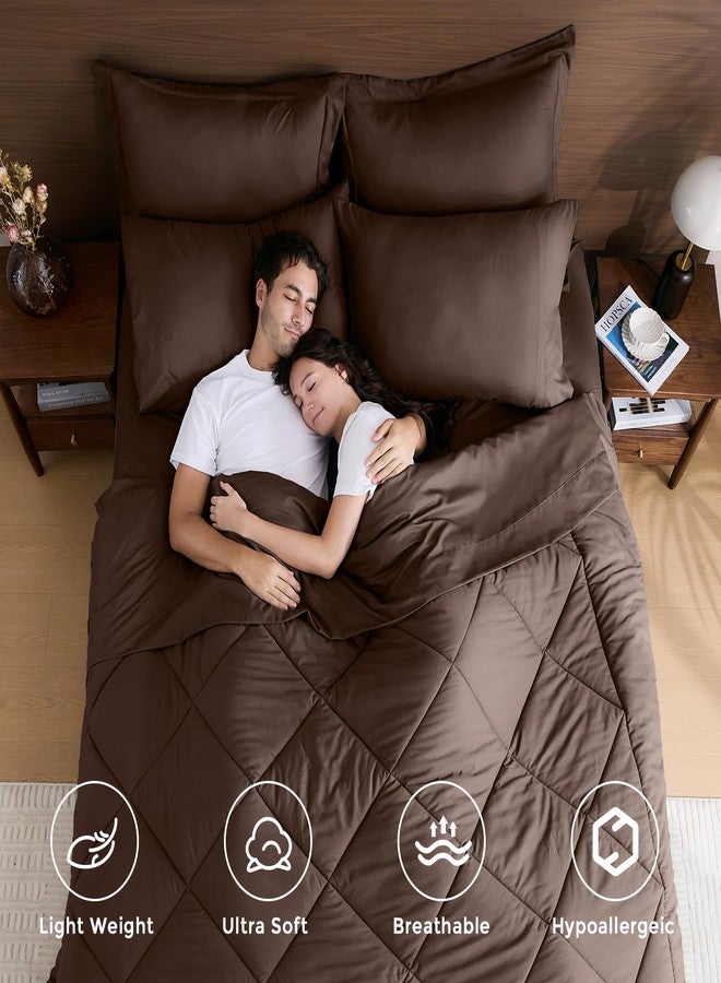 HEVUMYI Brown Queen Comforter Set - 7-Piece All Season Bed in a Bag Queen, Ultra Soft Bedding Set with Comforter, Flat Sheet, Fitted Sheet, Pillowcases, Pillow Shams - Image 2