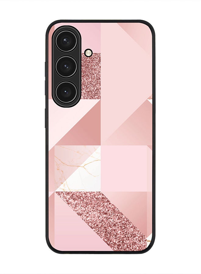 Stylizedd Rugged Black edge case for Samsung Galaxy S24, Slim fit Soft Case Flexible Anti Drop TPU Gel Thin Cover- Marble Pink Geometric - Image 1