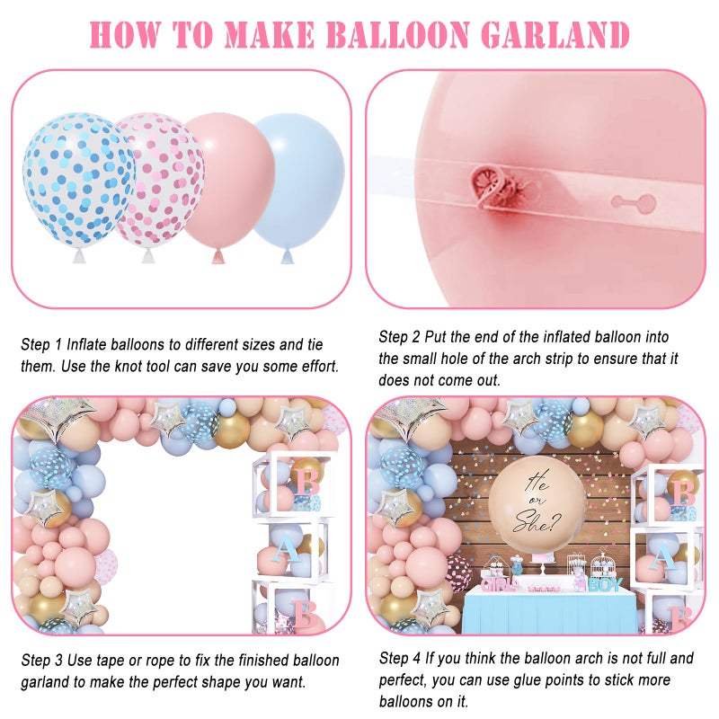Amandir 164PCS Gender Reveal Balloon Boxes Decorations, Pink and Blue Balloon Garland Kit 4pcs Boxes with Letters (A-Z+Baby) for Baby Shower Birthday He or She Gender Reveal Party Supplies - Image 3