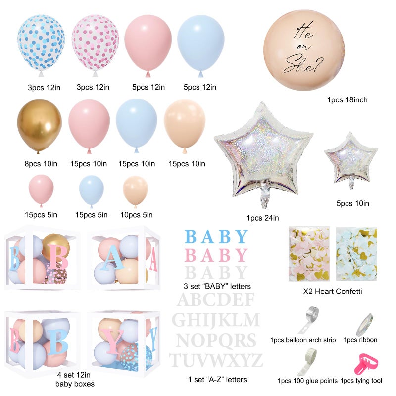 Amandir 164PCS Gender Reveal Balloon Boxes Decorations, Pink and Blue Balloon Garland Kit 4pcs Boxes with Letters (A-Z+Baby) for Baby Shower Birthday He or She Gender Reveal Party Supplies - Image 2