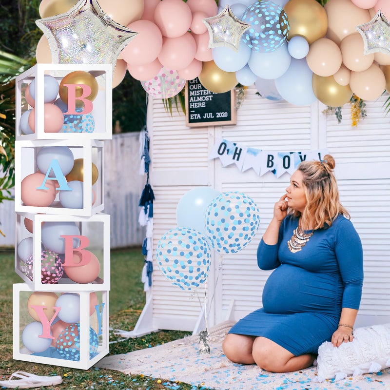 Amandir 164PCS Gender Reveal Balloon Boxes Decorations, Pink and Blue Balloon Garland Kit 4pcs Boxes with Letters (A-Z+Baby) for Baby Shower Birthday He or She Gender Reveal Party Supplies - Image 5