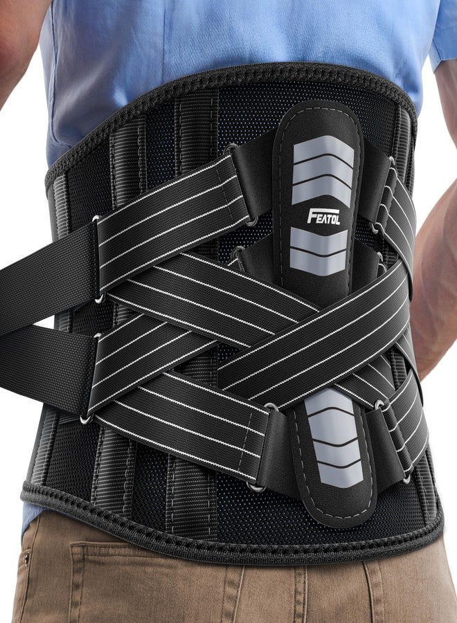 FEATOL Back Brace for Men Lower Back and Women, Removable Dual-Side Spine Lumbar Pad with Snug Fit, Adjustable Support Belt for Work, Gray, Size L 34.5-39" - Image 1