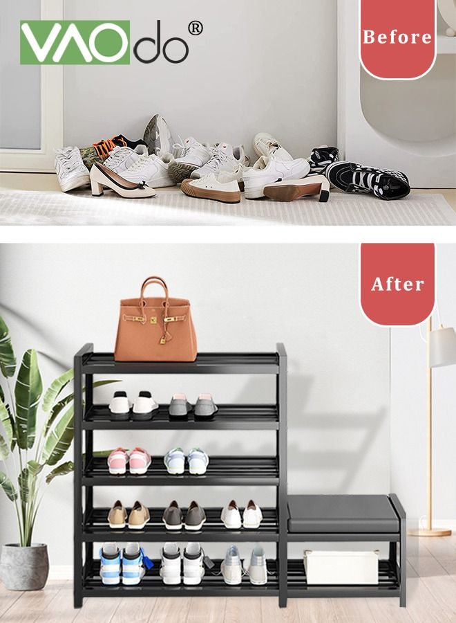 فاو دو رف أحذية مكون من 5 طبقات مع مقعد لتغيير الأحذية ووسادة مقعد، رف أحذية متعدد الوظائف سهل التركيب، منظم أحذية، رف تخزين على الشرفة، 75.5*98*25 سم - Image 5