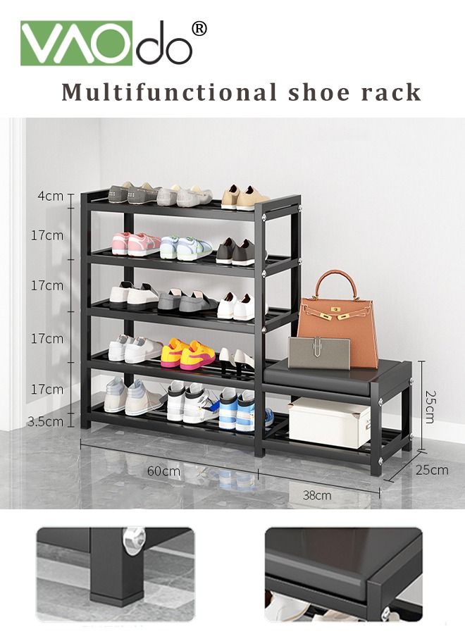 فاو دو رف أحذية مكون من 5 طبقات مع مقعد لتغيير الأحذية ووسادة مقعد، رف أحذية متعدد الوظائف سهل التركيب، منظم أحذية، رف تخزين على الشرفة، 75.5*98*25 سم - Image 2