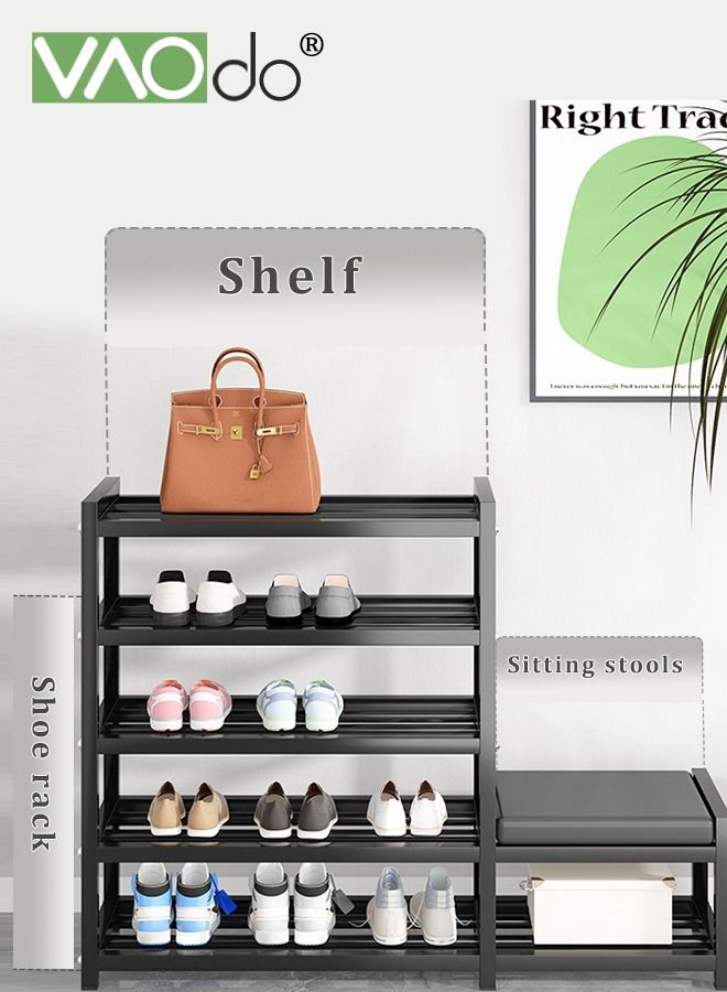 فاو دو رف أحذية مكون من 5 طبقات مع مقعد لتغيير الأحذية ووسادة مقعد، رف أحذية متعدد الوظائف سهل التركيب، منظم أحذية، رف تخزين على الشرفة، 75.5*98*25 سم - Image 4