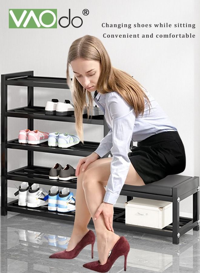 فاو دو رف أحذية مكون من 5 طبقات مع مقعد لتغيير الأحذية ووسادة مقعد، رف أحذية متعدد الوظائف سهل التركيب، منظم أحذية، رف تخزين على الشرفة، 75.5*98*25 سم - Image 3