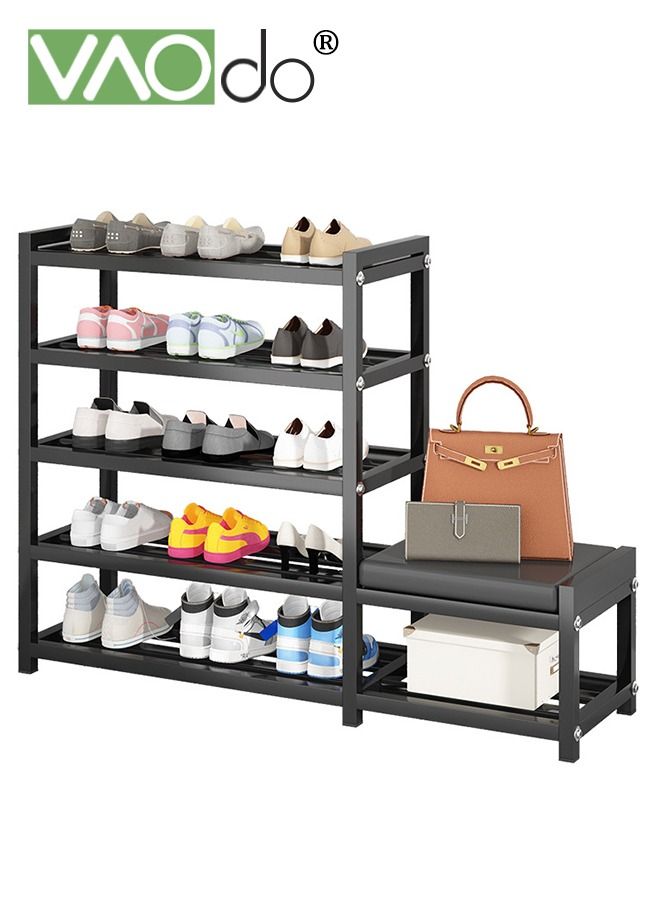 فاو دو رف أحذية مكون من 5 طبقات مع مقعد لتغيير الأحذية ووسادة مقعد، رف أحذية متعدد الوظائف سهل التركيب، منظم أحذية، رف تخزين على الشرفة، 75.5*98*25 سم - Image 1