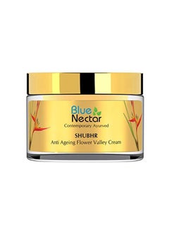 Blue Nectar كريم الوجه المضاد للشيخوخة من فلاور فالي للبشرة الدهنية، من الأعشاب الأيورفيدية، خالٍ من البارابين/SLS/الزيوت المعدنية، ورد للرجال، 50 جم  - Image 1