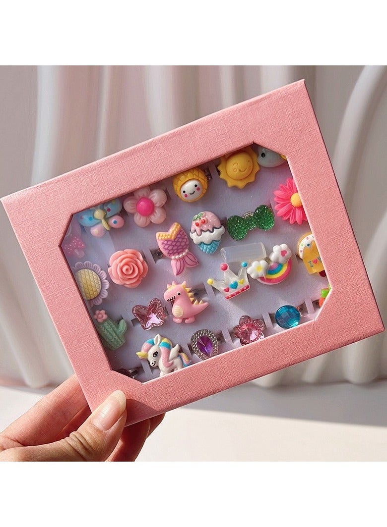 Little Girl Jewel Rings in Box, Adjustable, No Duplication, Girl Pretend Play and Dress Up Rings for birthday gift  - Image 1