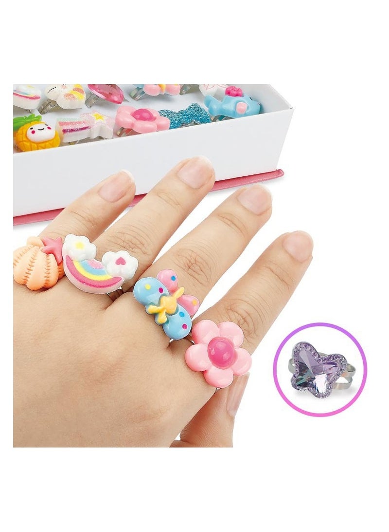 Little Girl Jewel Rings in Box, Adjustable, No Duplication, Girl Pretend Play and Dress Up Rings for birthday gift  - Image 4