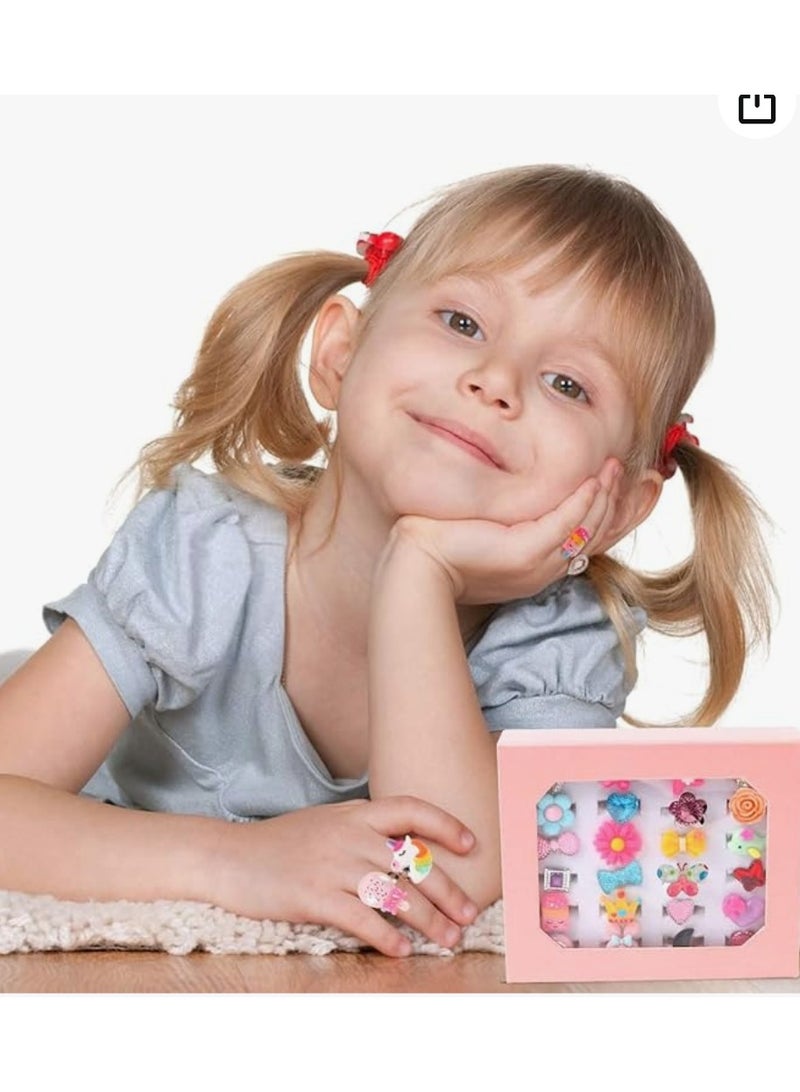 Little Girl Jewel Rings in Box, Adjustable, No Duplication, Girl Pretend Play and Dress Up Rings for birthday gift  - Image 2