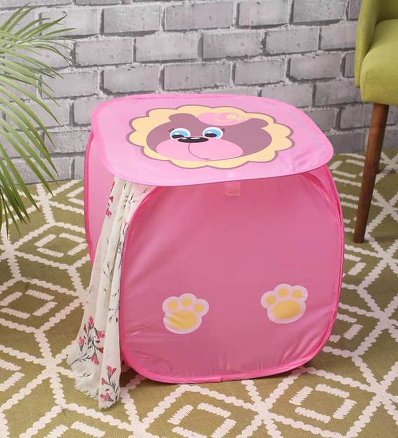 Kuber Industries Heart Home Butterfly Print Foldable Polyster Laundry Basket, Toy Storage Basket, Cloth Storage Basket With Lid & Handles (Pink)-HS_38_HEARTH21181 - Image 4