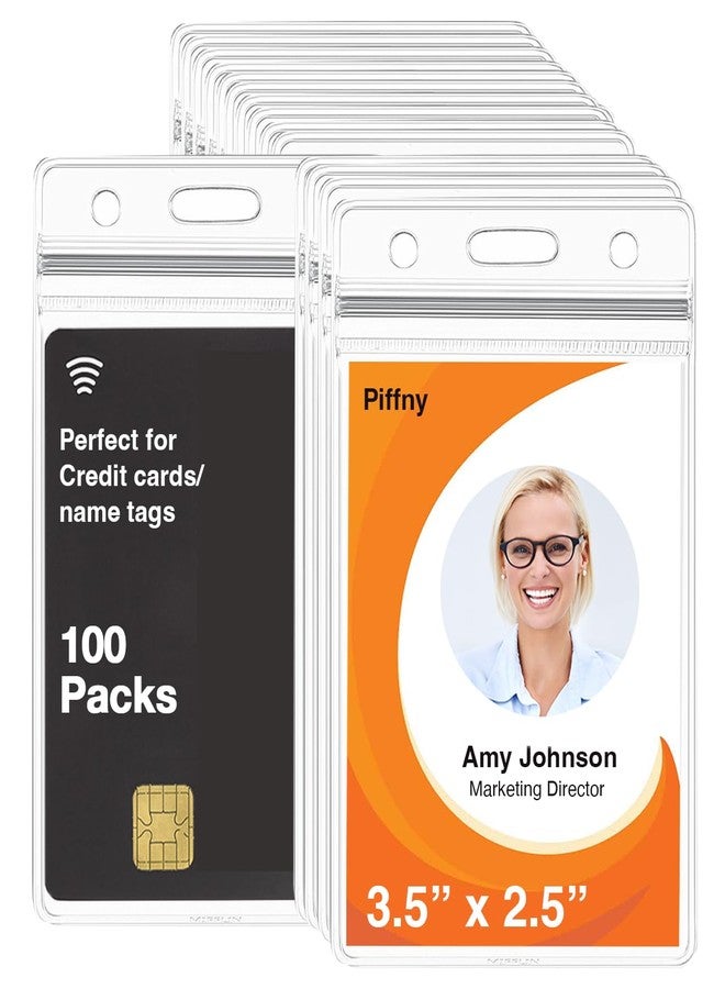 Piffny Clear ID Holder for Lanyard - ID Card Holder Waterproof (Inches, 2.25 x 3.5 Vertical 100Pack) - Image 1