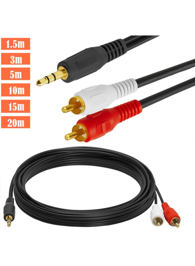 Audio Cable 3.5mm One And Two Turns Double AV Lotus Cable Computer Speaker Subwoofer Power Line Audio Cable-Color:5 M  - Image 1