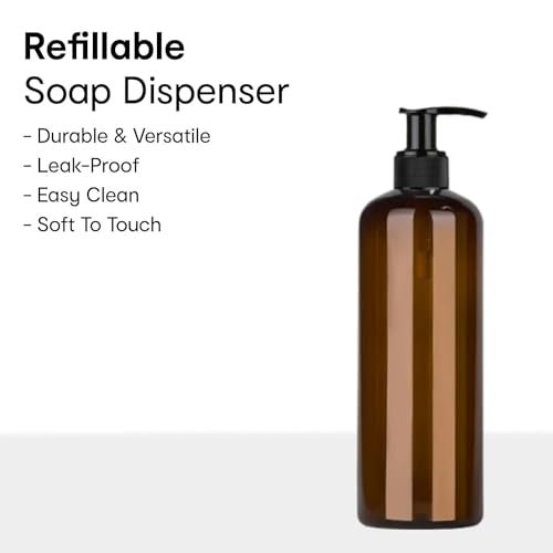 Harrods 5-Piece Empty Refillable Shampoo Pump Bottles | 500ml Plastic Soap Dispenser for Wash Basin, Handwash | BPA-Free, Durable Spray Bottles for Liquid Soap, Lotion, Conditioner (Amber) - Image 3