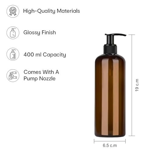 Harrods 5-Piece Empty Refillable Shampoo Pump Bottles | 500ml Plastic Soap Dispenser for Wash Basin, Handwash | BPA-Free, Durable Spray Bottles for Liquid Soap, Lotion, Conditioner (Amber) - Image 4