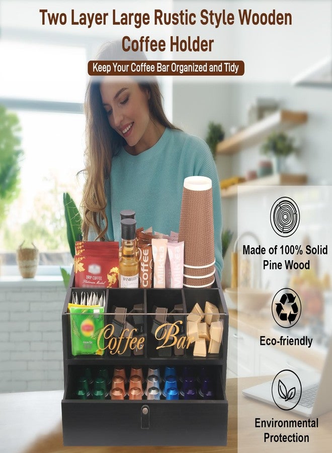 Intarsio 2-Tier Coffee Bar Organizer with Clear Acrylic Top, Built-in Drawer and Leather Handle Pull for Countertop, Stylish Coffee Station Storage Box for Accessories, Pods, Great Gifts for Home - Image 3