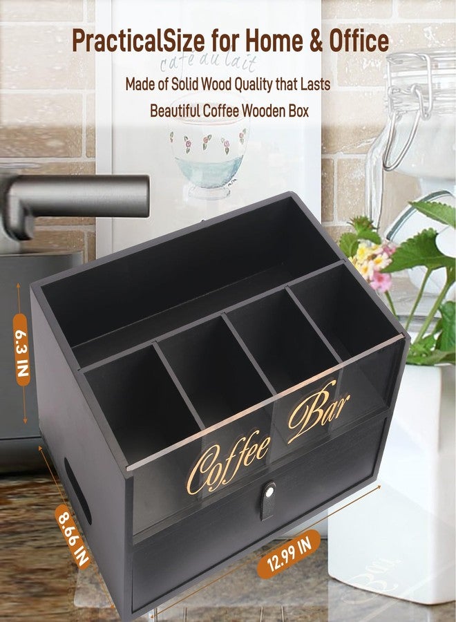 Intarsio 2-Tier Coffee Bar Organizer with Clear Acrylic Top, Built-in Drawer and Leather Handle Pull for Countertop, Stylish Coffee Station Storage Box for Accessories, Pods, Great Gifts for Home - Image 2