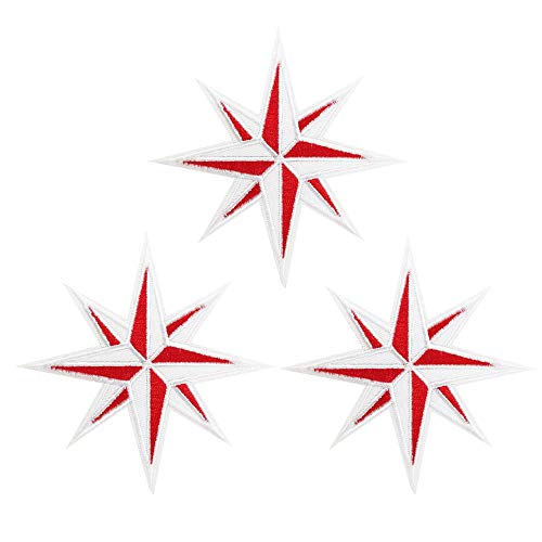 Cute-Patch Red and White Eight 8-Point Compass Embroidered Iron on Patches Rose Nautical Star - Image 5