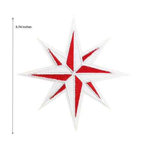 Cute-Patch Red and White Eight 8-Point Compass Embroidered Iron on Patches Rose Nautical Star - Image 2