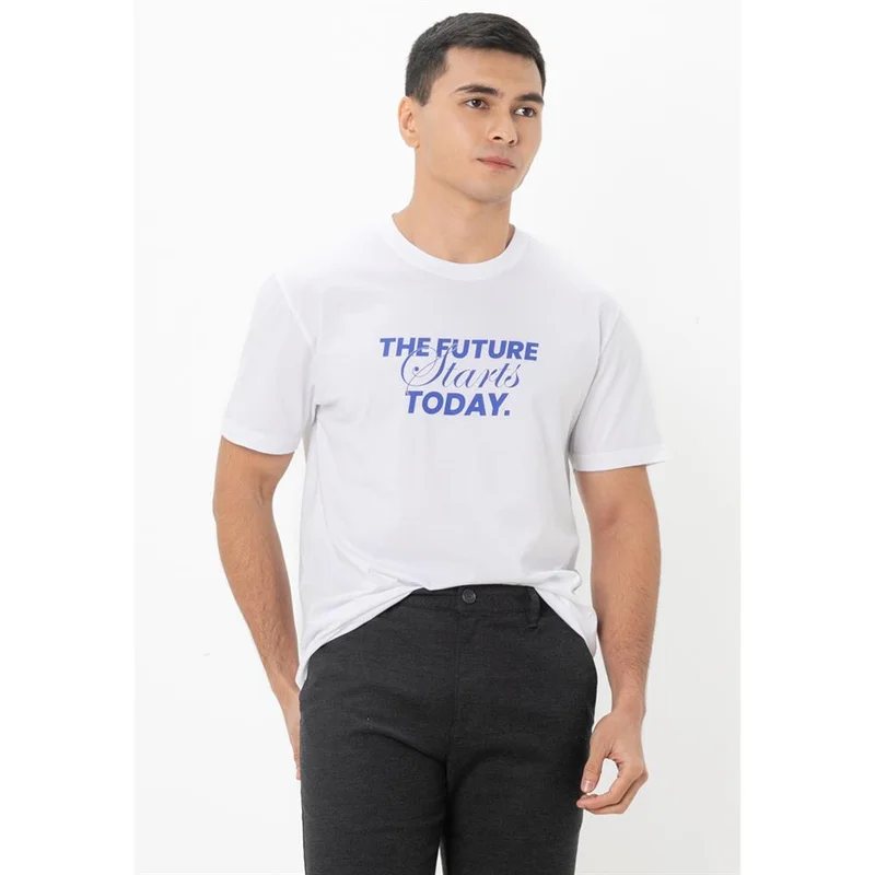 Men's Slim Fit Print Tee - Cotton Jersey, Crew Neck, Short Sleeve