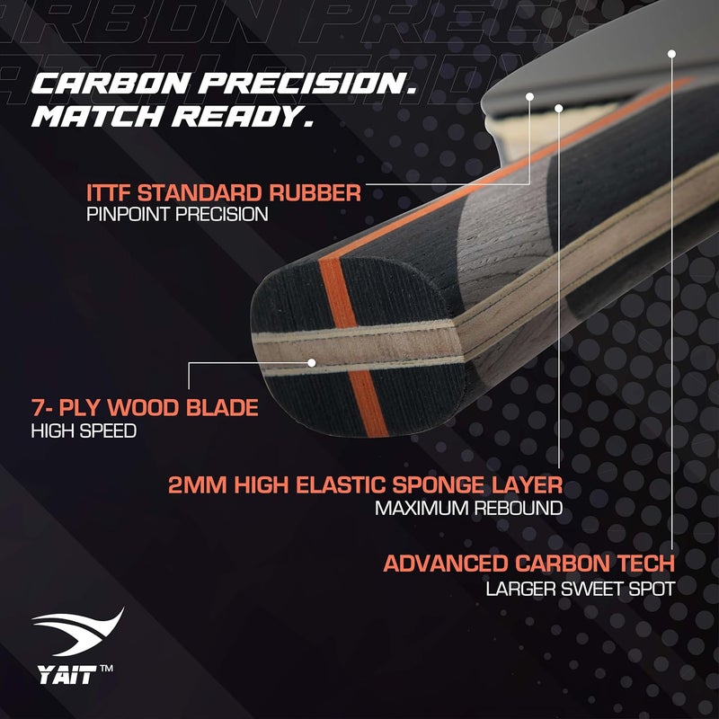 YAIT Sports Carbonix Carbon Table Tennis Racket with Stylish Cover Bag | 7-Ply Carbon Blade + ITTF Standard Rubber | Professional Table Tennis Racquet for Spin, Speed & Control | Advanced TT Bat - Image 3