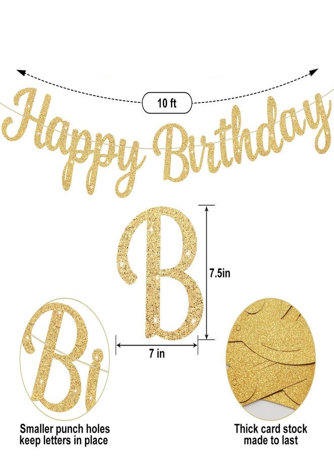 LIGHOON Gold Glitter Happy Birthday Banner, 10 ft Birthday Garland Sign for Women, Men, Kids Party Backdrop - Image 2