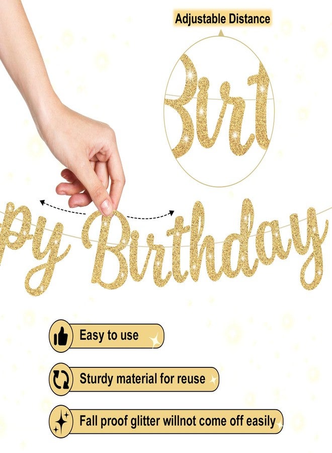 LIGHOON Gold Glitter Happy Birthday Banner, 10 ft Birthday Garland Sign for Women, Men, Kids Party Backdrop - Image 3