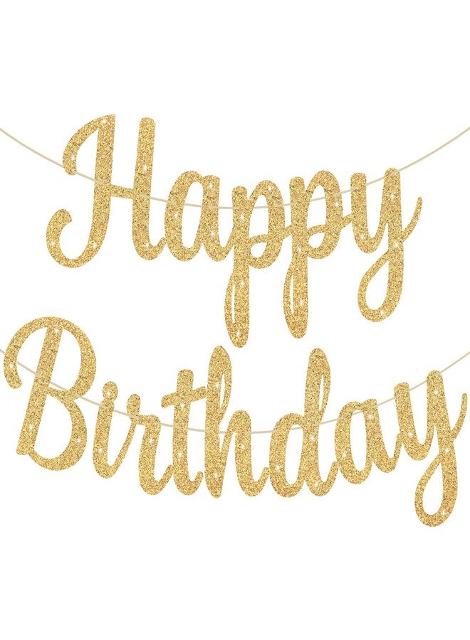 LIGHOON Gold Glitter Happy Birthday Banner, 10 ft Birthday Garland Sign for Women, Men, Kids Party Backdrop - Image 1