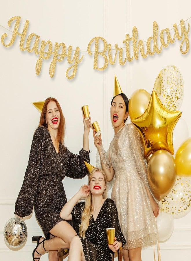 LIGHOON Gold Glitter Happy Birthday Banner, 10 ft Birthday Garland Sign for Women, Men, Kids Party Backdrop - Image 4