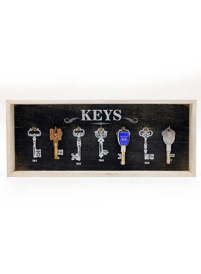 Black Wooden Key Holder Hooks, Wall Hanger Decor for Front Door Kitchen Garage Ready to Hang, 7 Hook Racks  - Image 1