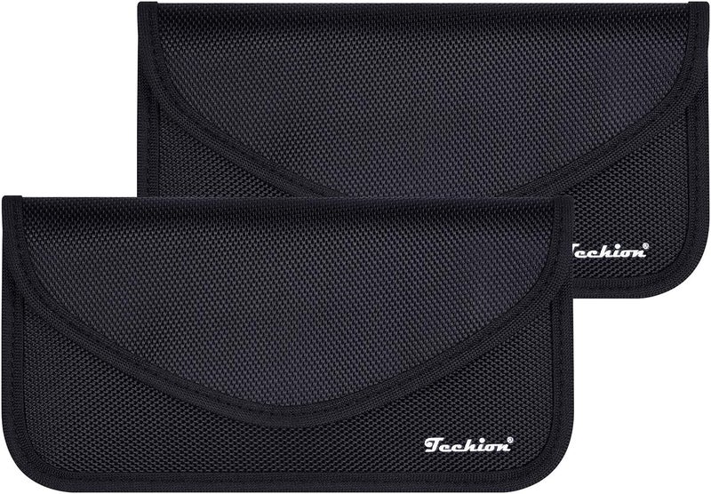 Techion Signal Blocking Bag, 2 Pack RFID Faraday Bag Shield Pouch Cage Box Wallet Case for Cell Phone and Car Key FOB, Privacy Protection, Anti-Hacking - Black - Image 1