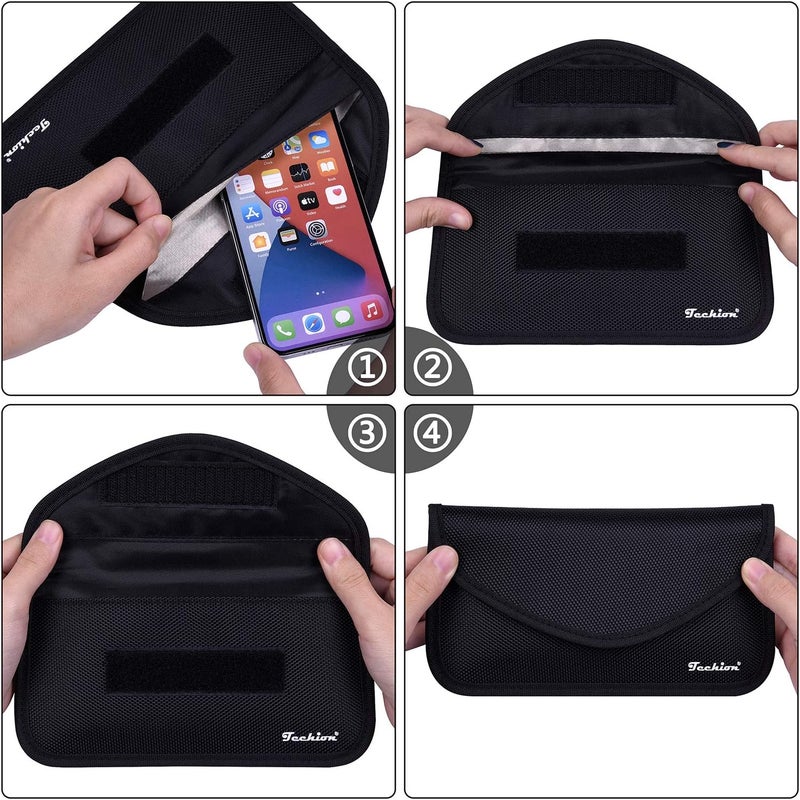 Techion Signal Blocking Bag, 2 Pack RFID Faraday Bag Shield Pouch Cage Box Wallet Case for Cell Phone and Car Key FOB, Privacy Protection, Anti-Hacking - Black - Image 4