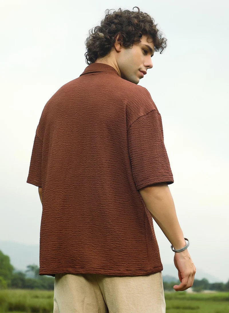 كامبوس سوترا Men's Mocha Brown Tactile-Utility Oversized Shirt
