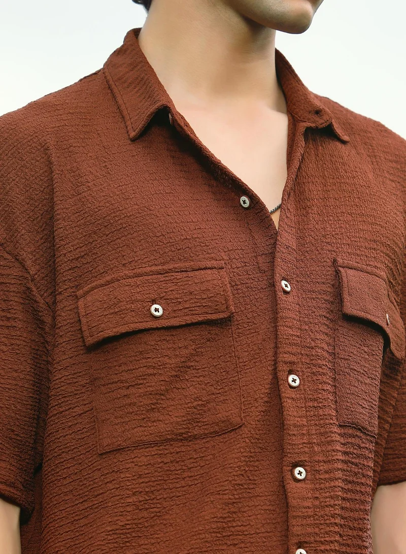 كامبوس سوترا Men's Mocha Brown Tactile-Utility Oversized Shirt