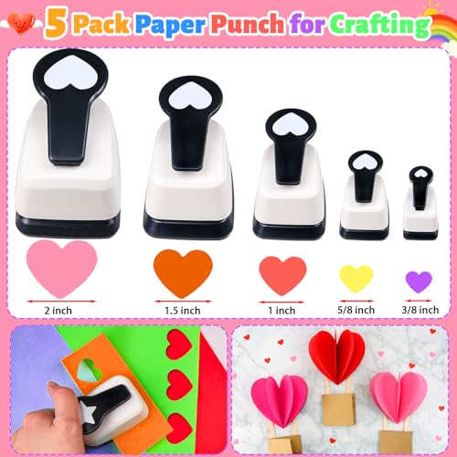 HKKYO Heart Hole Puncher for Crafts, Heart Paper Cutter, Hearts Paper Punch, Hearts Shaped Puncher, Craft Punches for Card Making, 3/8 in, 5/8 in, 1 in, 1.5 in, 2 inch Scrapbooking Punch - 5 Pcs - Image 5