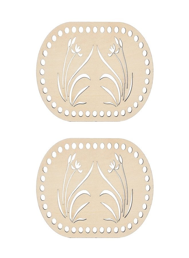 تشجكرافت CHGCRAFT قطعتان من قاع السلة الخشبية الطبيعية، قاعدة سلة كروشيه، وسادة لتشكيل قاعدة الحقيبة للسلال، لوازم النسيج والديكور المنزلي، بيضاوي الشكل بنمط عشبي - Image 1