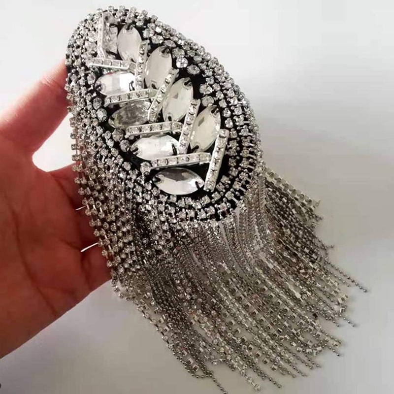 Zthread 2pcs Rhinestone Tassel Shoulder Epaulet Spike Chain Shoulder Badge Brooch Pins for Man Woman - Image 2