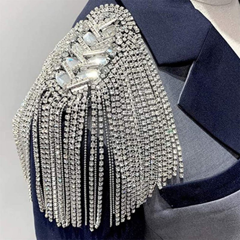 Zthread 2pcs Rhinestone Tassel Shoulder Epaulet Spike Chain Shoulder Badge Brooch Pins for Man Woman - Image 5
